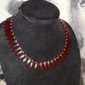 Elegant ruby glass bead necklace and earrings
